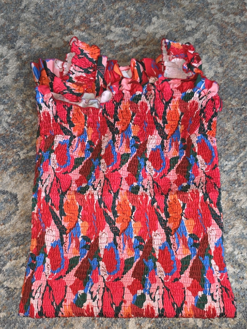 76 - T.J.Maxx Multicolor Smocked Maxi Dress - Red, Pink, Orange, Blue, Green